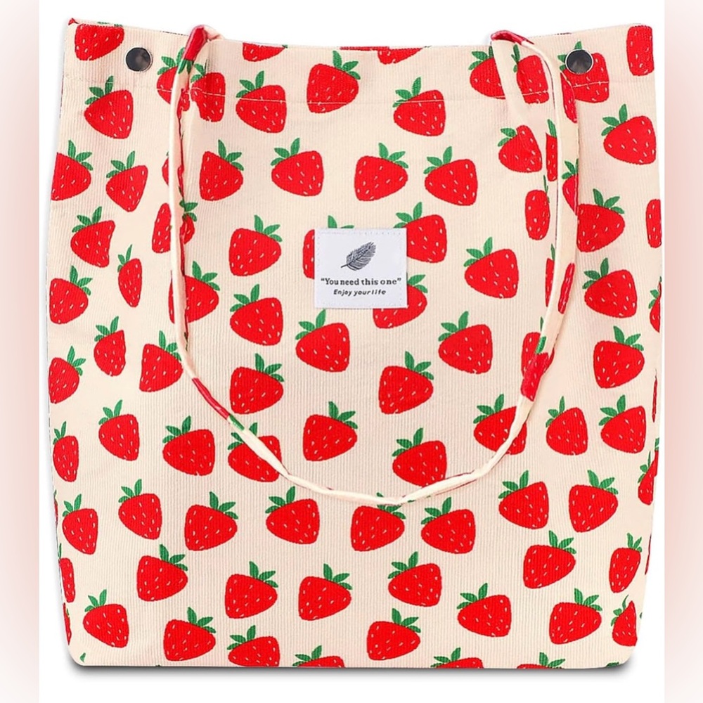 NEW Strawberry Corduroy Tote Bag